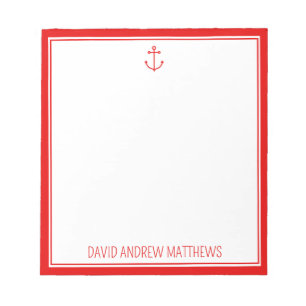 Nautical Red and White Anchor Personalised Notepad