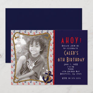 Nautical Red & Blue Anchors Photo Invitation