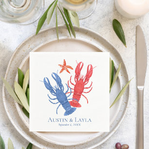 Nautical Red Blue Lobster Personalised Napkin
