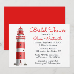 Nautical Red Bridal Shower Lighthouse Beach Summer Invitation