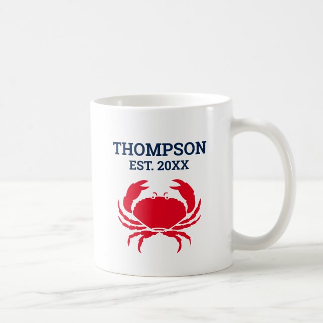 Nautical red crab custom boat captain name coffee mug (Right)