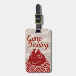 Nautical Red Fish Head & Taupe Herringbone Luggage Tag
