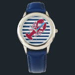 Nautical Red Lobster Monogram Blue White Stripe Watch<br><div class="desc">A Red Lobster with your monogram or text set on a navy blue and white striped background.  A perfect design for a beach or summer home by the ocean,  lobster bake on the shore,  reunions or just everyday living.  Click on the Colorfulgalshop  logo below for more fun nautical designs.</div>