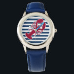 Nautical Red Lobster Monogram Blue White Stripe Watch<br><div class="desc">A Red Lobster with your monogram or text set on a navy blue and white striped background. A perfect design for a beach or summer home by the ocean, lobster bake on the shore, reunions or just everyday living. Click on the Colorfulgalshop logo below for more fun nautical designs.</div>