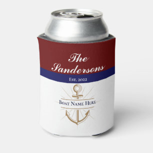 Nautical Red maroon burgundy  Monogram Lake House  Can Cooler