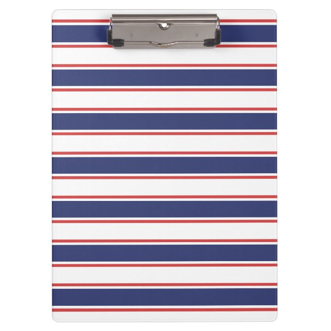 Nautical Red & Navy Blue Stripes Clipboard (Front)