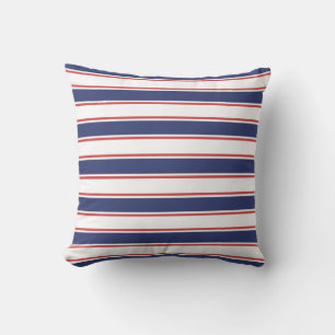 Nautical Red & Navy Blue Stripes Cushion