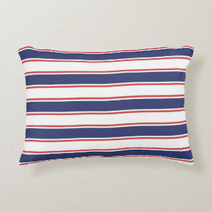 Nautical Red & Navy Blue Stripes Decorative Cushion