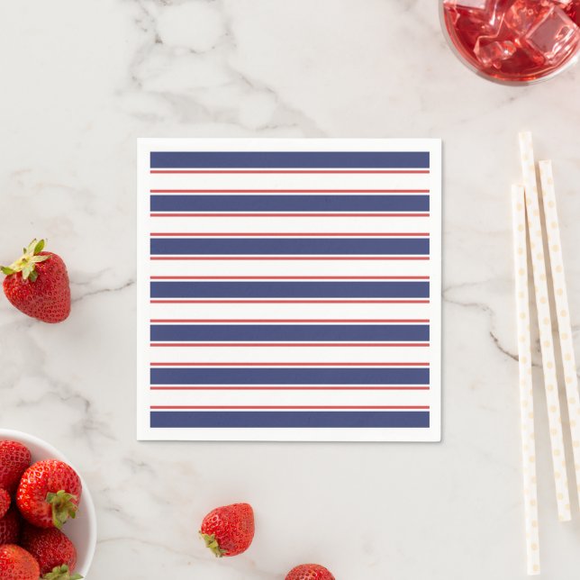 Nautical Red & Navy Blue Stripes Napkin (Insitu)