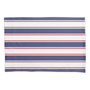 Nautical Red & Navy Blue Stripes Pillowcase