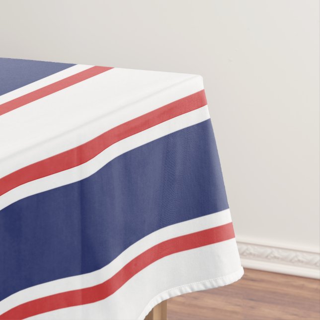 Nautical Red & Navy Blue Stripes Tablecloth (In Situ)