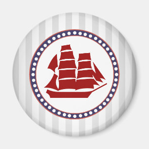 Nautical red sailing ship and grey stripes magnet