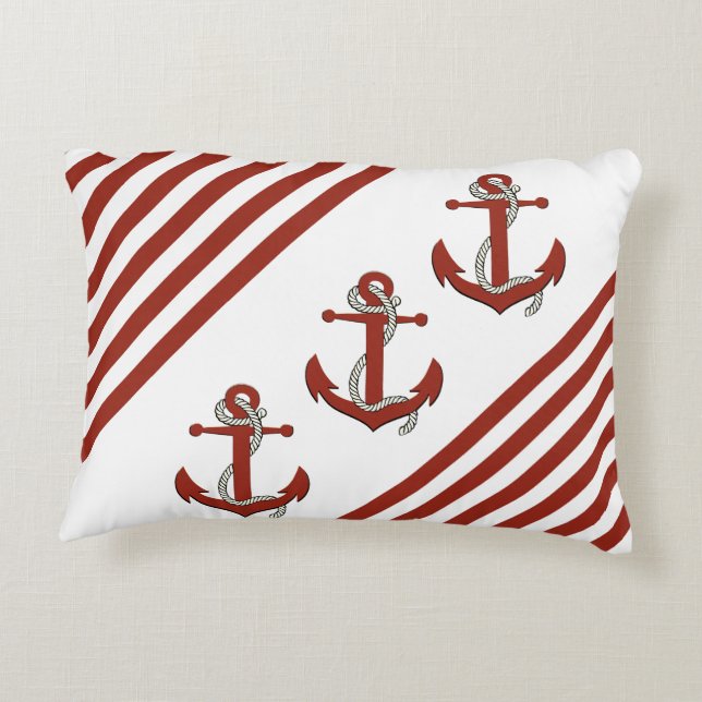 Nautical Red Ship/Boat Anchor/knot/Red stripes Decorative Cushion (Back)