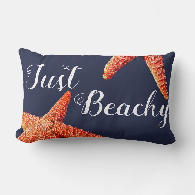 Nautical Red Starfish Just Beachy Script Lumbar Cushion (Front)