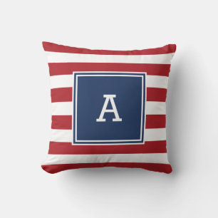 Nautical red striped initial pillow