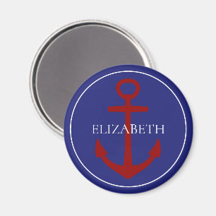 Nautical Red White and Blue Anchor Personalised Magnet