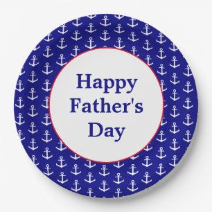 Nautical Red, White and Blue Happy Father's Day Paper Plate