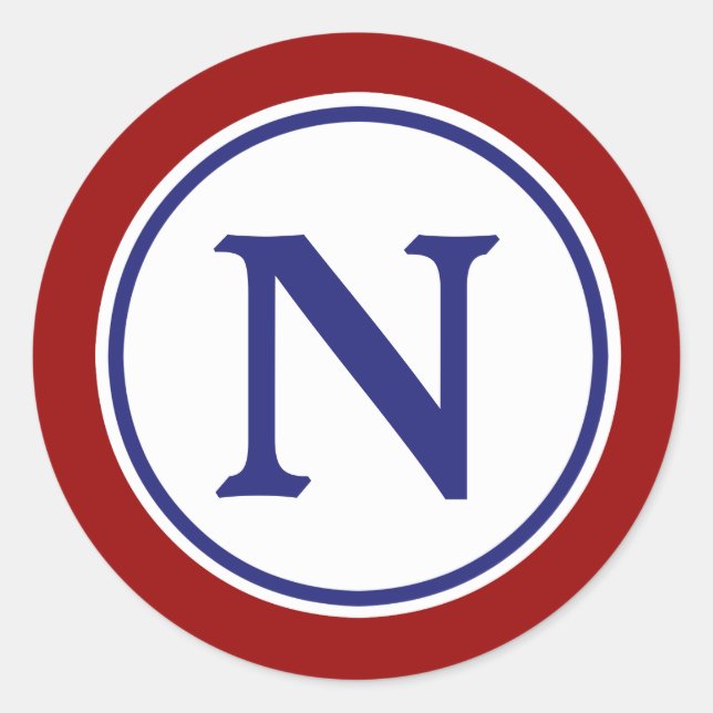 Nautical Red White and Blue Monogram Classic Round Sticker (Front)