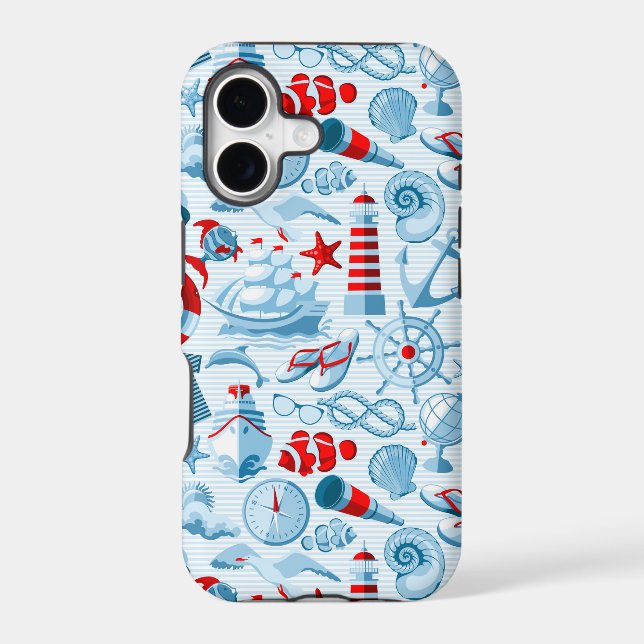 Nautical Red White And Blue Pattern (Back)