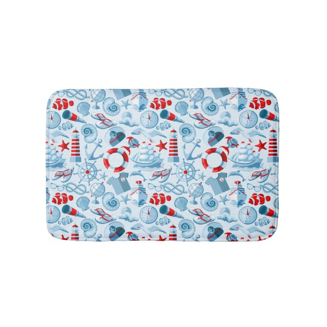 Nautical Red White And Blue Pattern Bath Mat (Front)