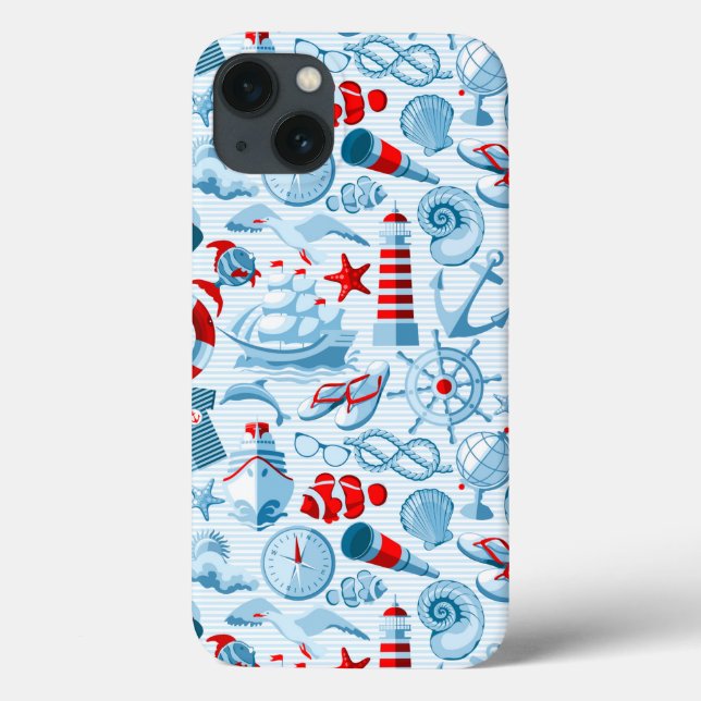 Nautical Red White And Blue Pattern Case-Mate iPhone Case (Back)