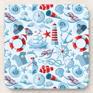 Nautical Red White And Blue Pattern Coaster