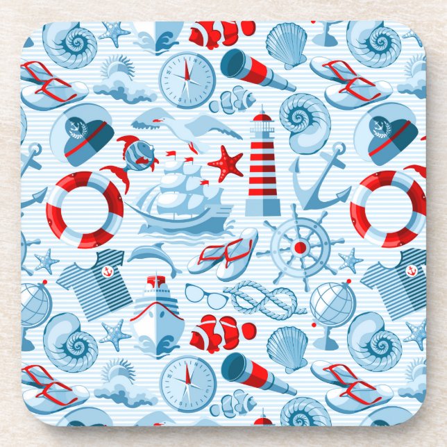 Nautical Red White And Blue Pattern Coaster (Front)