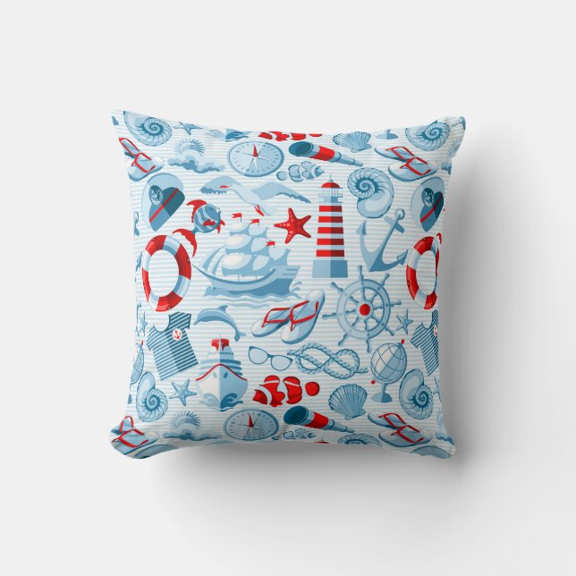 Nautical Red White And Blue Pattern Cushion (Front)