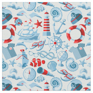 Nautical Red White And Blue Pattern Fabric
