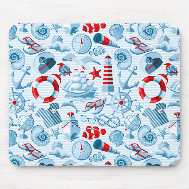 Nautical Red White And Blue Pattern Mouse Pad (Front)