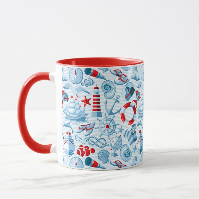 Nautical Red White And Blue Pattern Mug (Left)