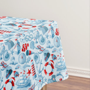 Nautical Red White And Blue Pattern Tablecloth