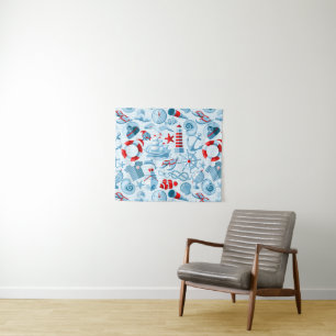 Nautical Red White And Blue Pattern Tapestry