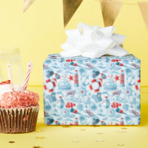 Nautical Red White And Blue Pattern Wrapping Paper