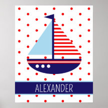 Nautical Red White and Blue Sailboat Personalised