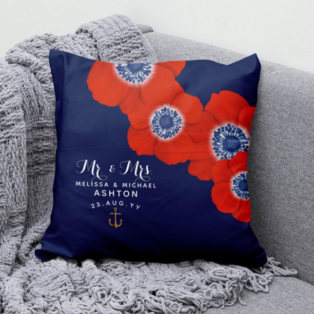 Nautical Red White & Blue Anemones Dated Keepsake Cushion (Creator Uploaded)
