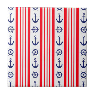 Nautical Red White & Blue   Ceramic Tile