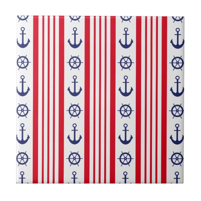 Nautical Red White & Blue   Ceramic Tile (Front)