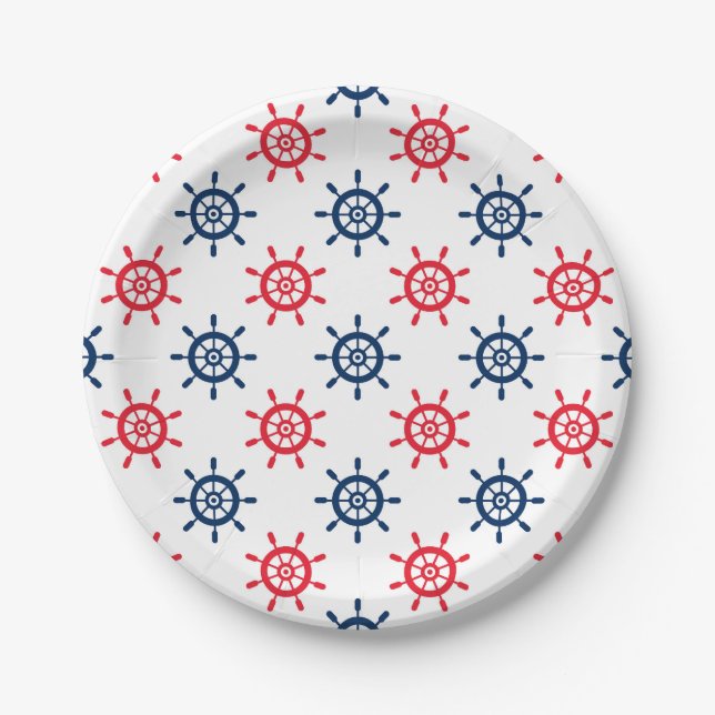 Nautical Red White Blue Fun Celebration Paper Plate (Front)