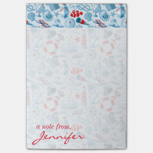 Nautical Red White & Blue Pattern Add Your Name Post-it Notes