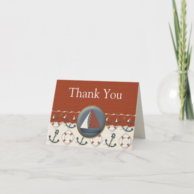 Nautical Red White Blue Sailboat Thank You Cards (Front)