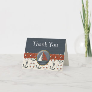 Nautical Red White Blue Sailboat Thank You Cards