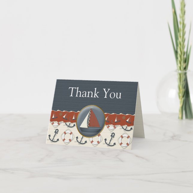 Nautical Red White Blue Sailboat Thank You Cards (Front)