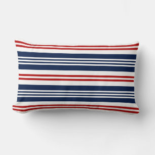 Nautical Red, White, Blue Striped Lumbar Pillow