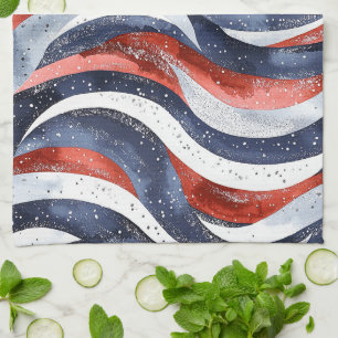 Nautical Red White Blue   Tea Towel