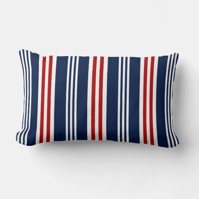 Nautical Red, White, Navy Blue Lumbar Pillow (Front)