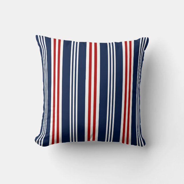 Nautical Red, White, Navy Blue Throw Pillow (Front)
