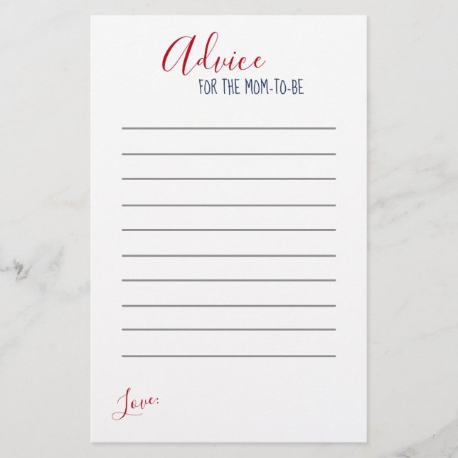 Nautical Red White Stripe Baby Shower Advice Cards (Front)