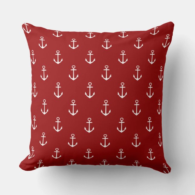 Nautical Red With White Anchors Cushion (Front)