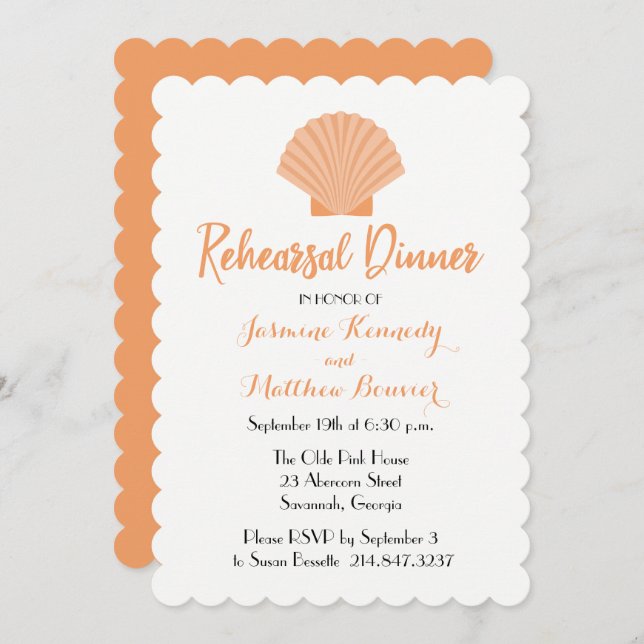 Nautical Rehearsal Dinner Orange Seashell Wedding Invitation (Front/Back)